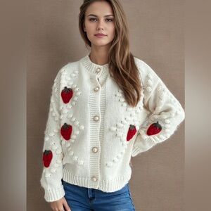 Strawberry Button Down Long Sleeve Cardigan 10010062634